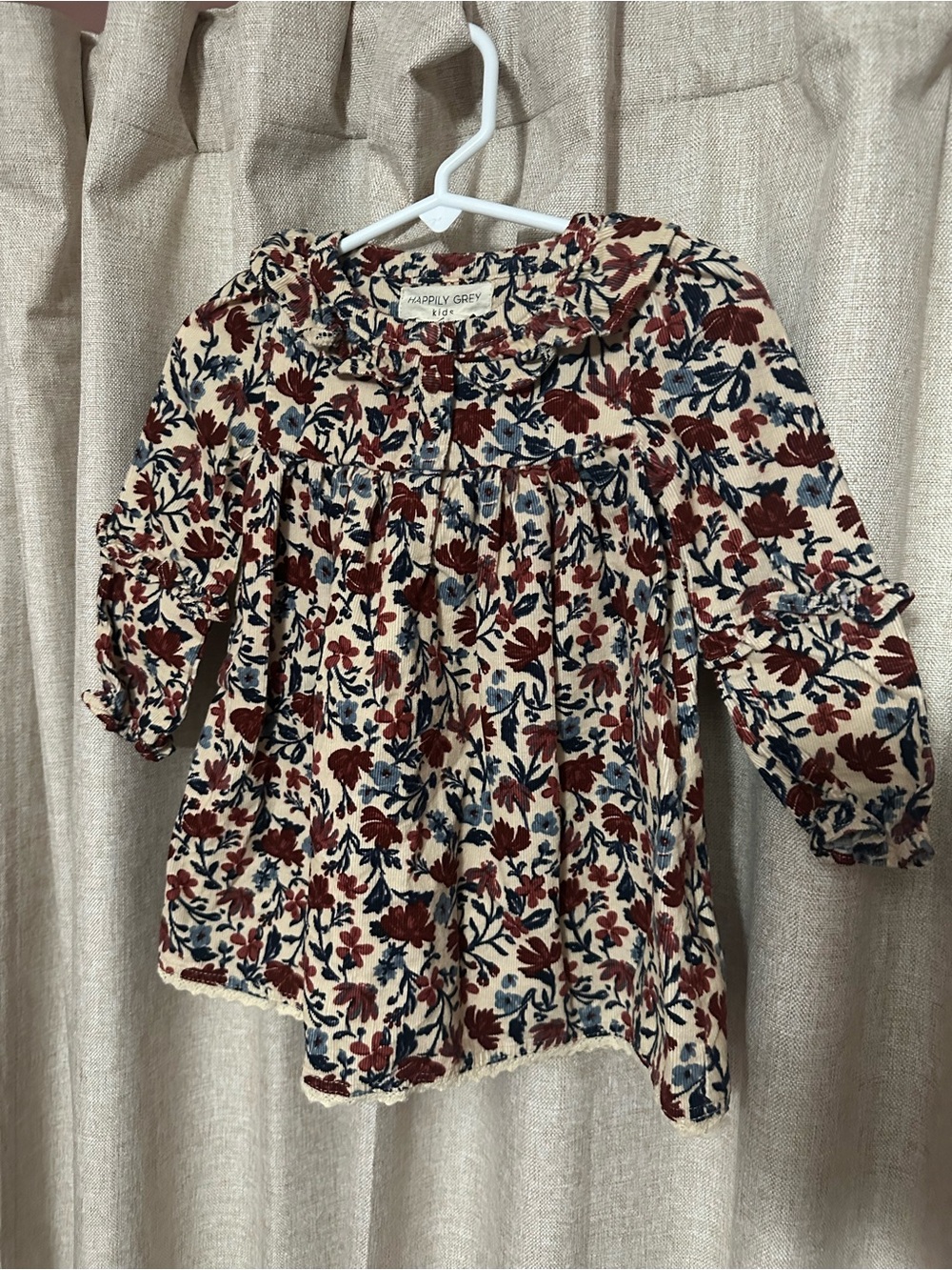 Happily Grey Girls' Cream Floral Long-Sleeve Dress